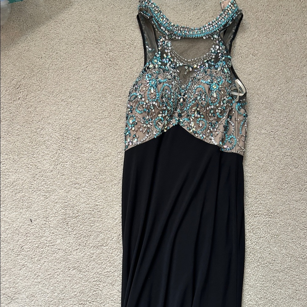 Sean Collection Black Dress with Blue Embellishments